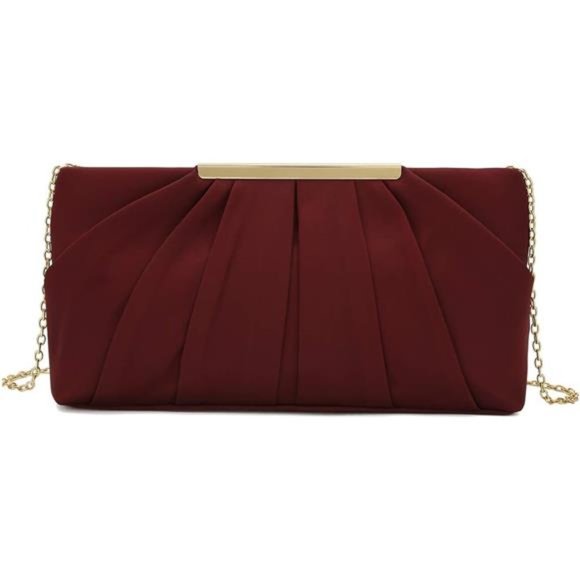 Clutch Evening Bag Elegant Pleated Satin Formal Handbag Simple Classy Purse - Picture 3 of 7